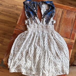 Free People Blue and White Women's Summer Cutout Dress